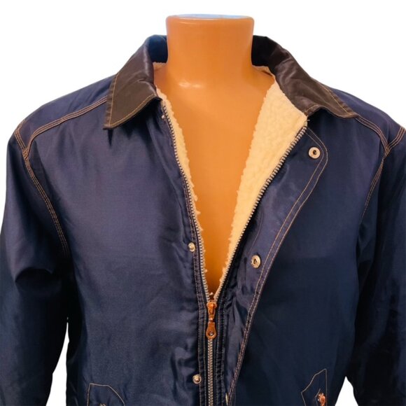 Vtg Dickies Sherpa Lined Chore Jacket Sz M Blue Nylon Full Zip Workwear Farm - Picture 3 of 11